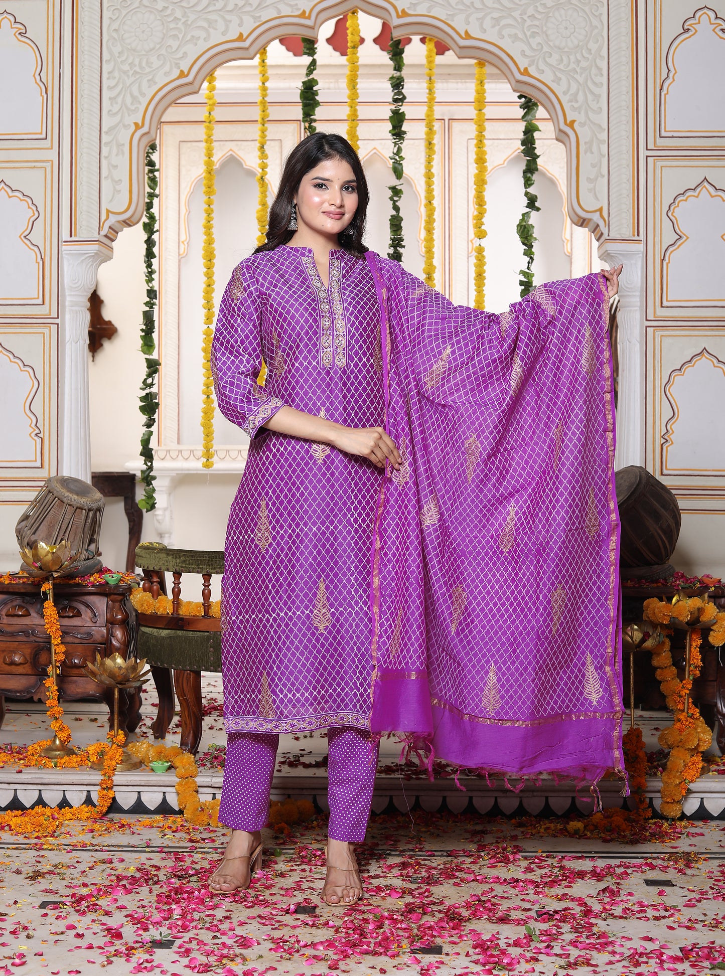 Amethyst Colour Chanderi Suit 3 Piece Set - (Grace in every thread. Elegance in every occasion.)