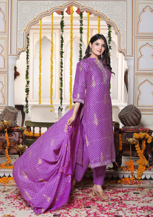 Amethyst Colour Chanderi Suit 3 Piece Set - (Grace in every thread. Elegance in every occasion.)