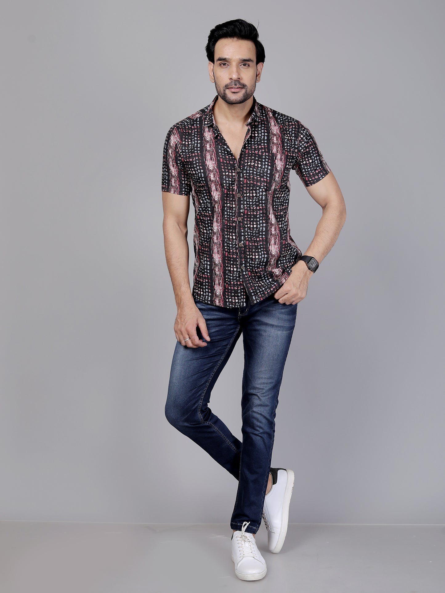 Boho Streak Half Sleeve Shirt โ Light on your skin, heavy on style โ pure cotton done right.