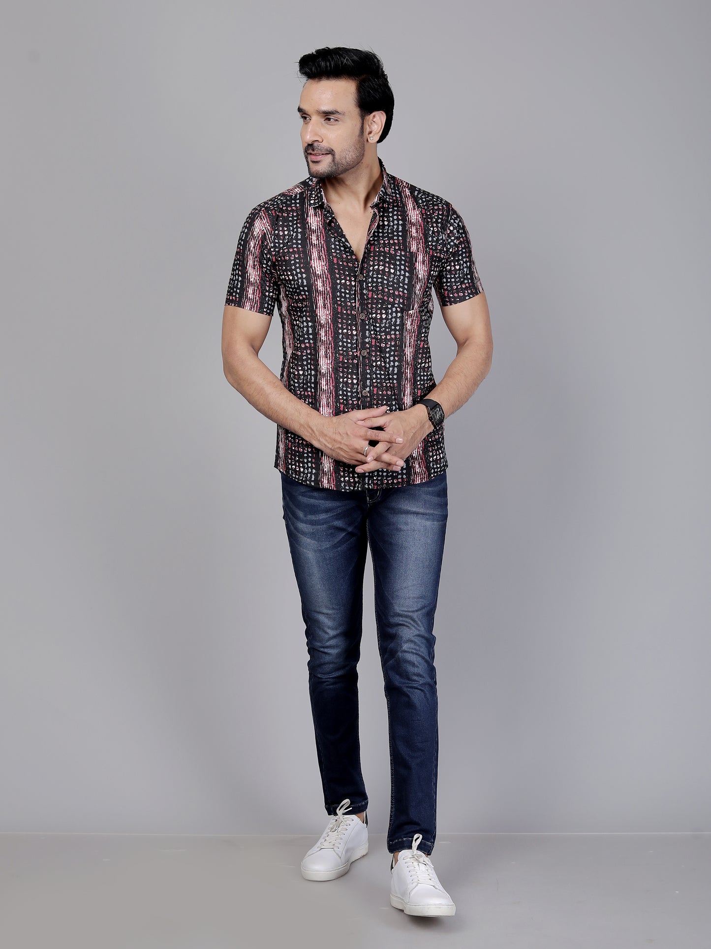 Boho Streak Half Sleeve Shirt โ Light on your skin, heavy on style โ pure cotton done right.