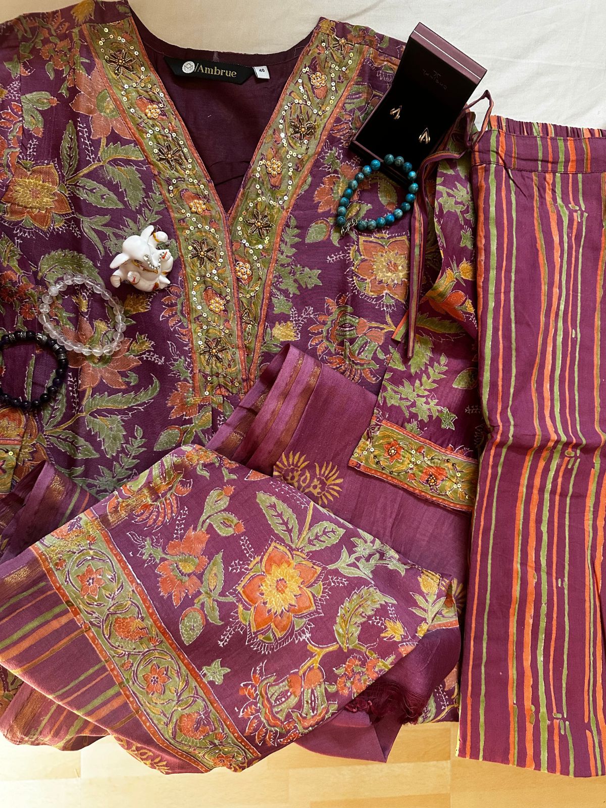 Floral Chanderi Suit Set For Women