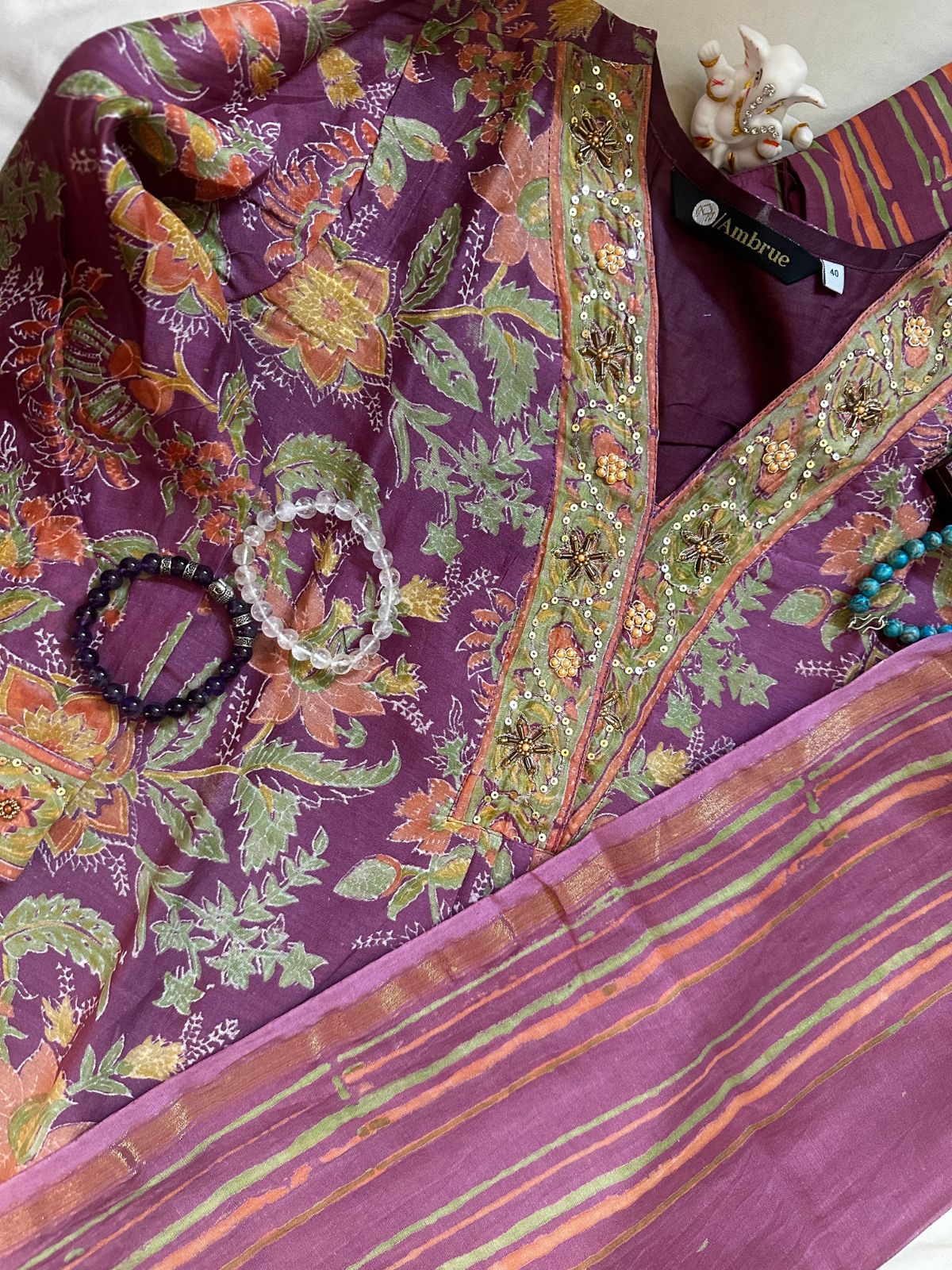 Floral Chanderi Suit Set For Women