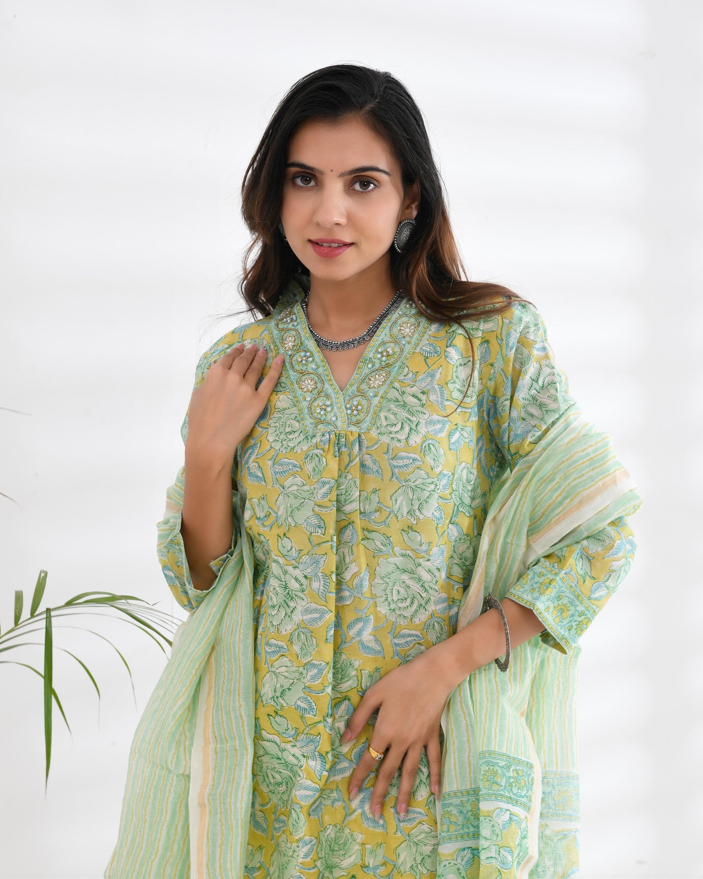 Green Embroidered Suit Set