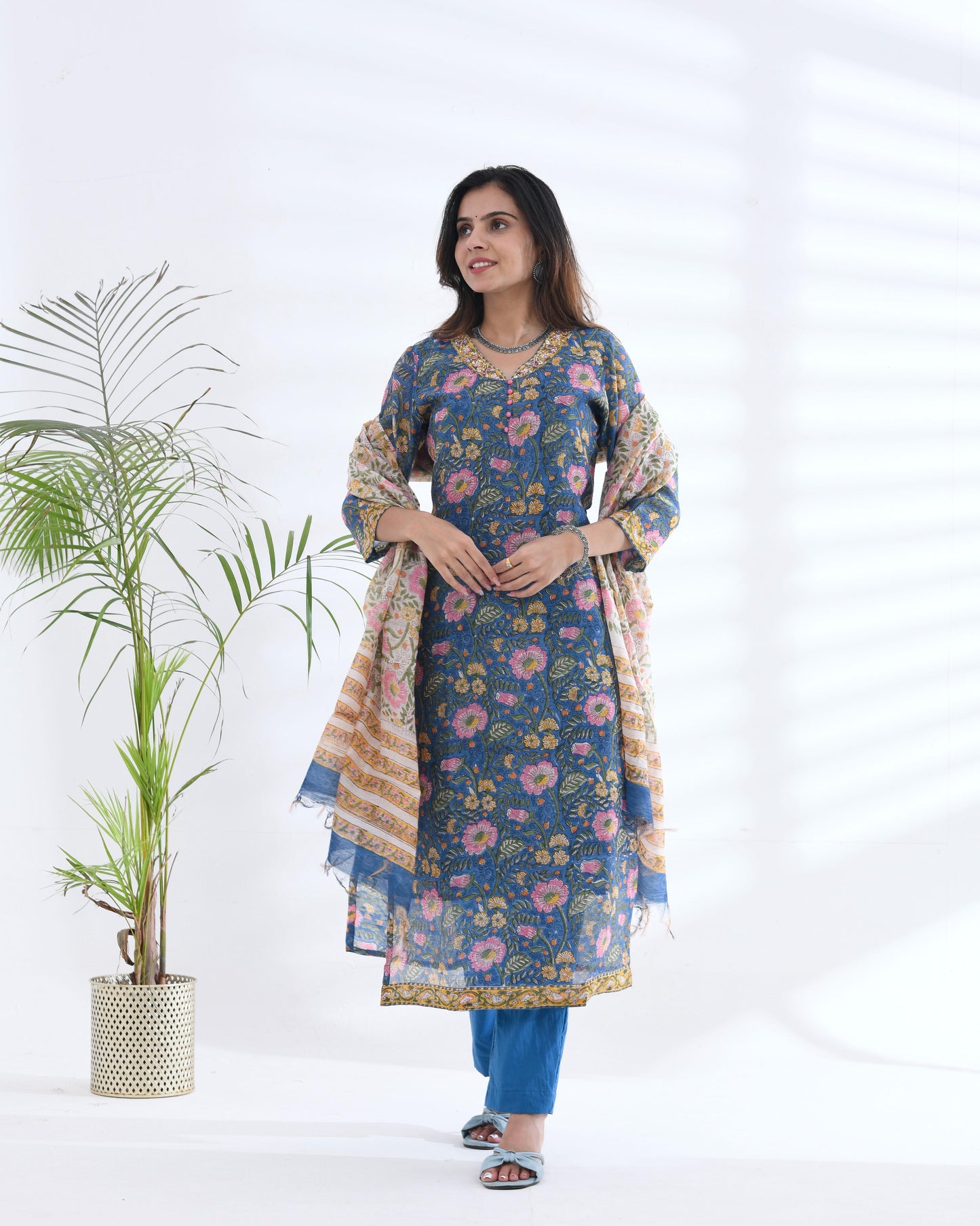 CHANDERI SILK SATRANG EMBROIDERED SUIT SET
