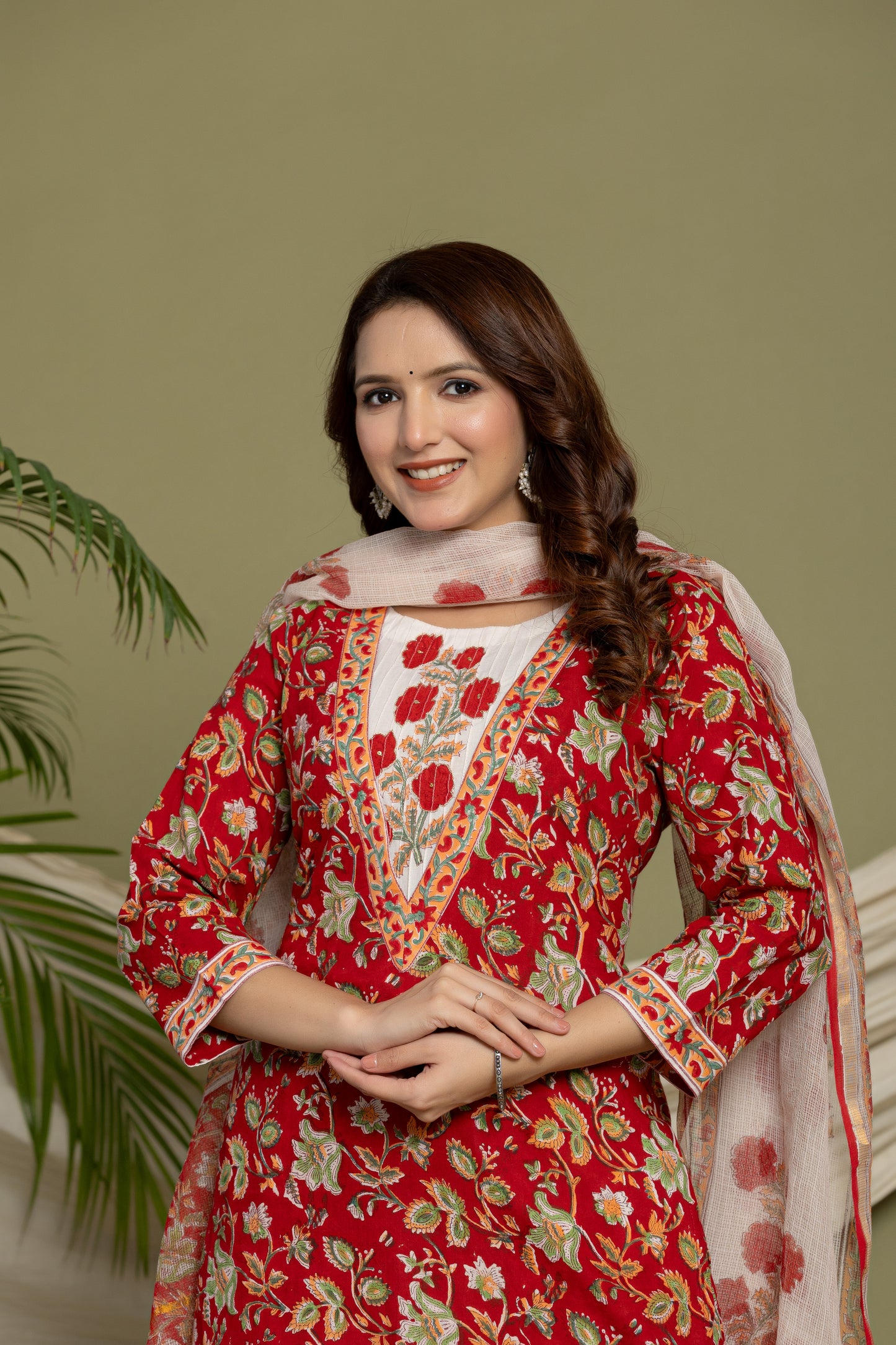 Red Cotton Kurta Suit Set