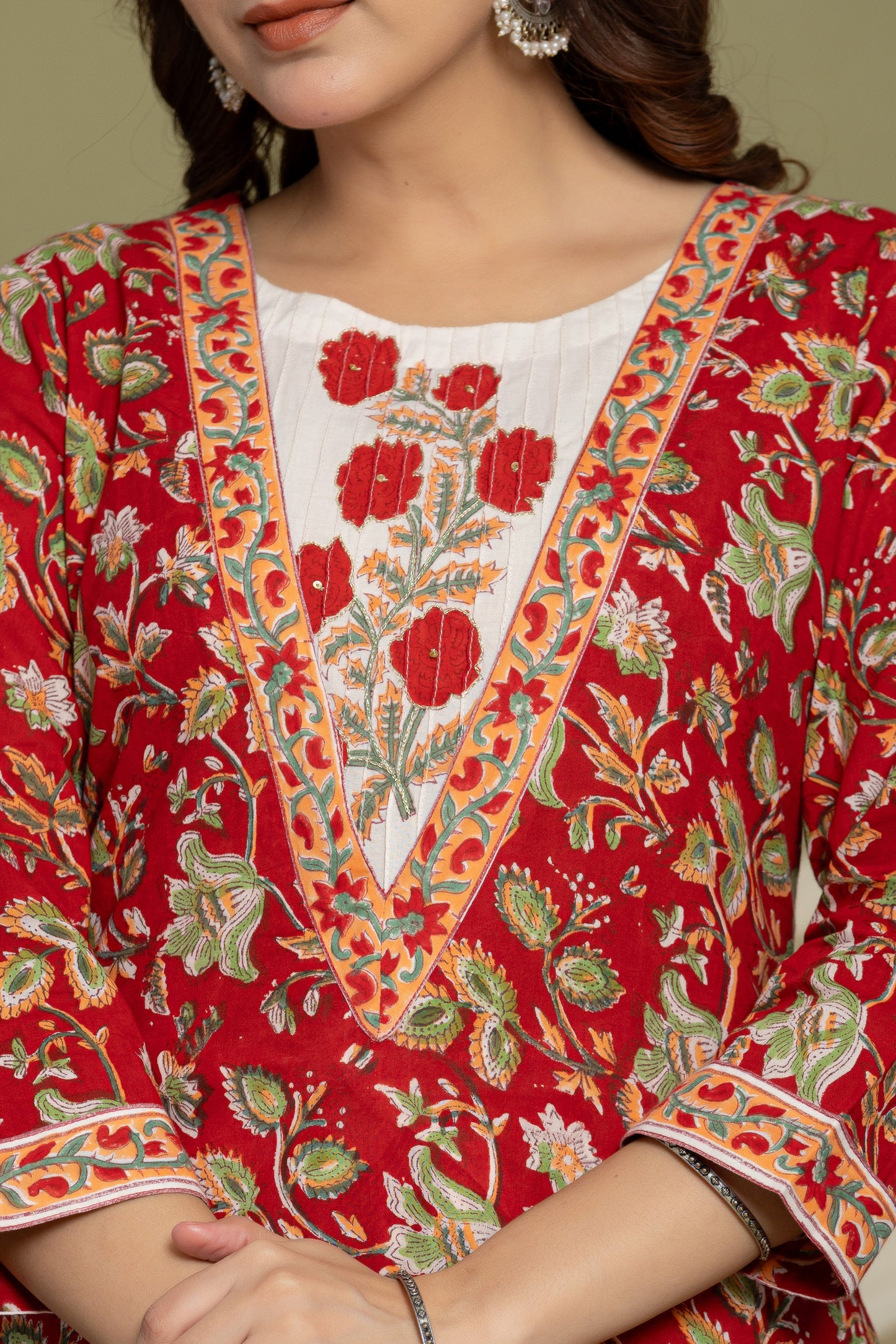 Red Cotton Kurta Suit Set