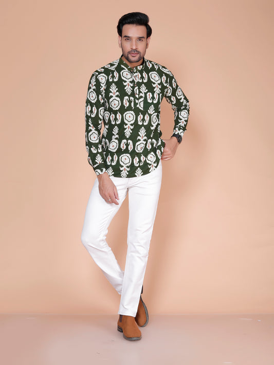 Royal Green Block Print Short Kurta