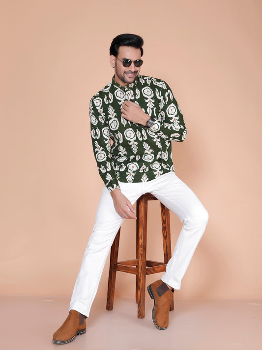 Royal Green Block Print Short Kurta