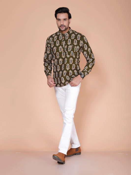 Olive Short Kurta For Men