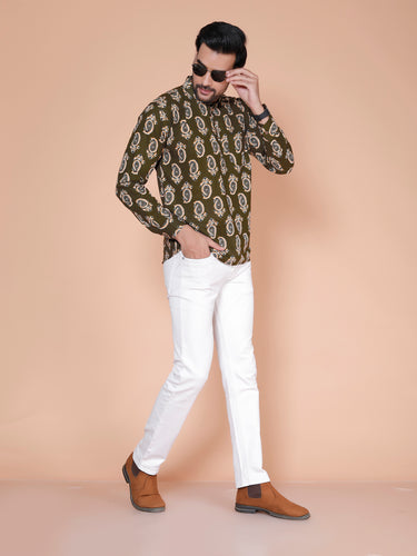 Olive Short Kurta For Men