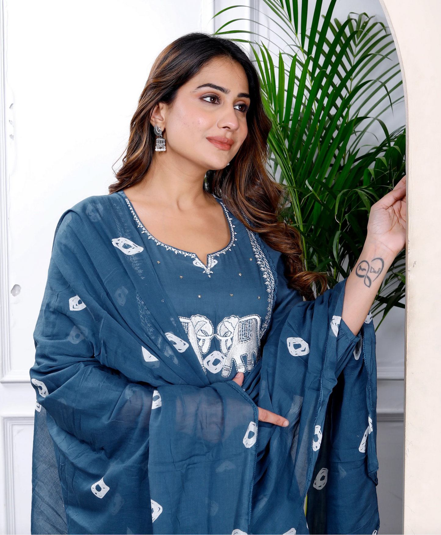 Bandhani Print Embroidered Blue Suit Set