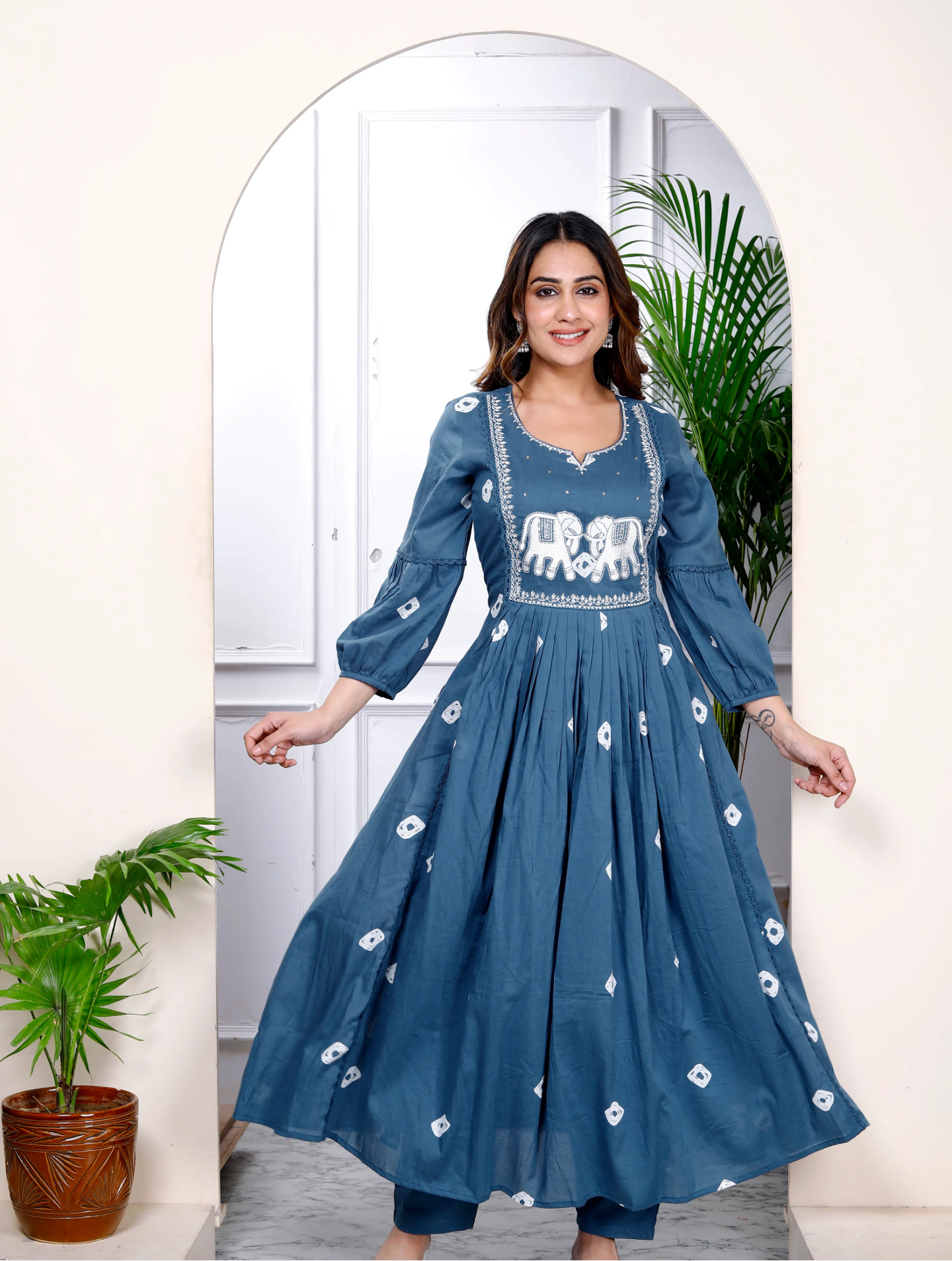Bandhani Print Embroidered Blue Suit Set