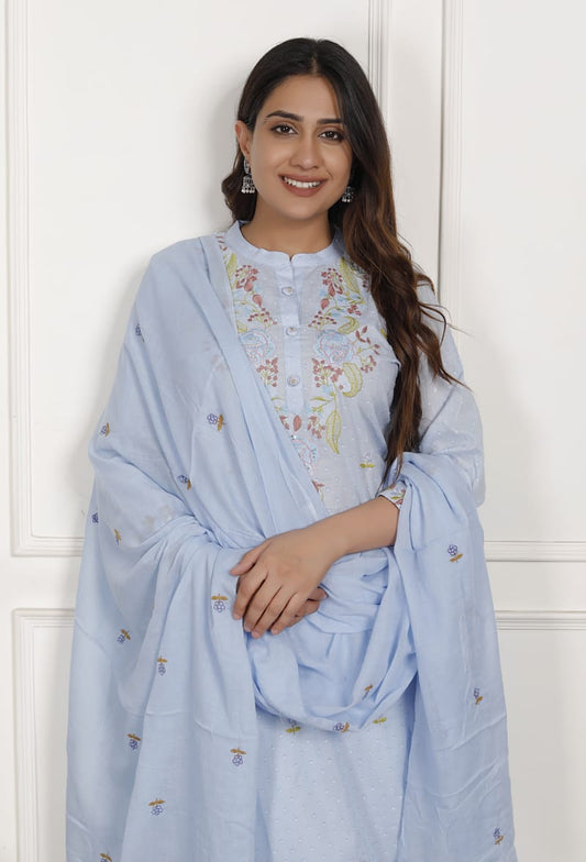Embroidery Sky Cotton Suit Set