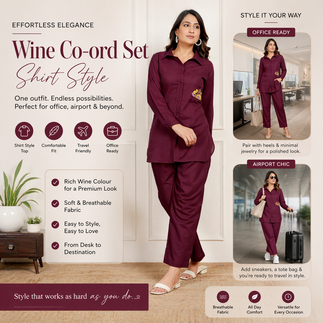 Effortless Elegance: The Wine Co-ord Set That Moves With You