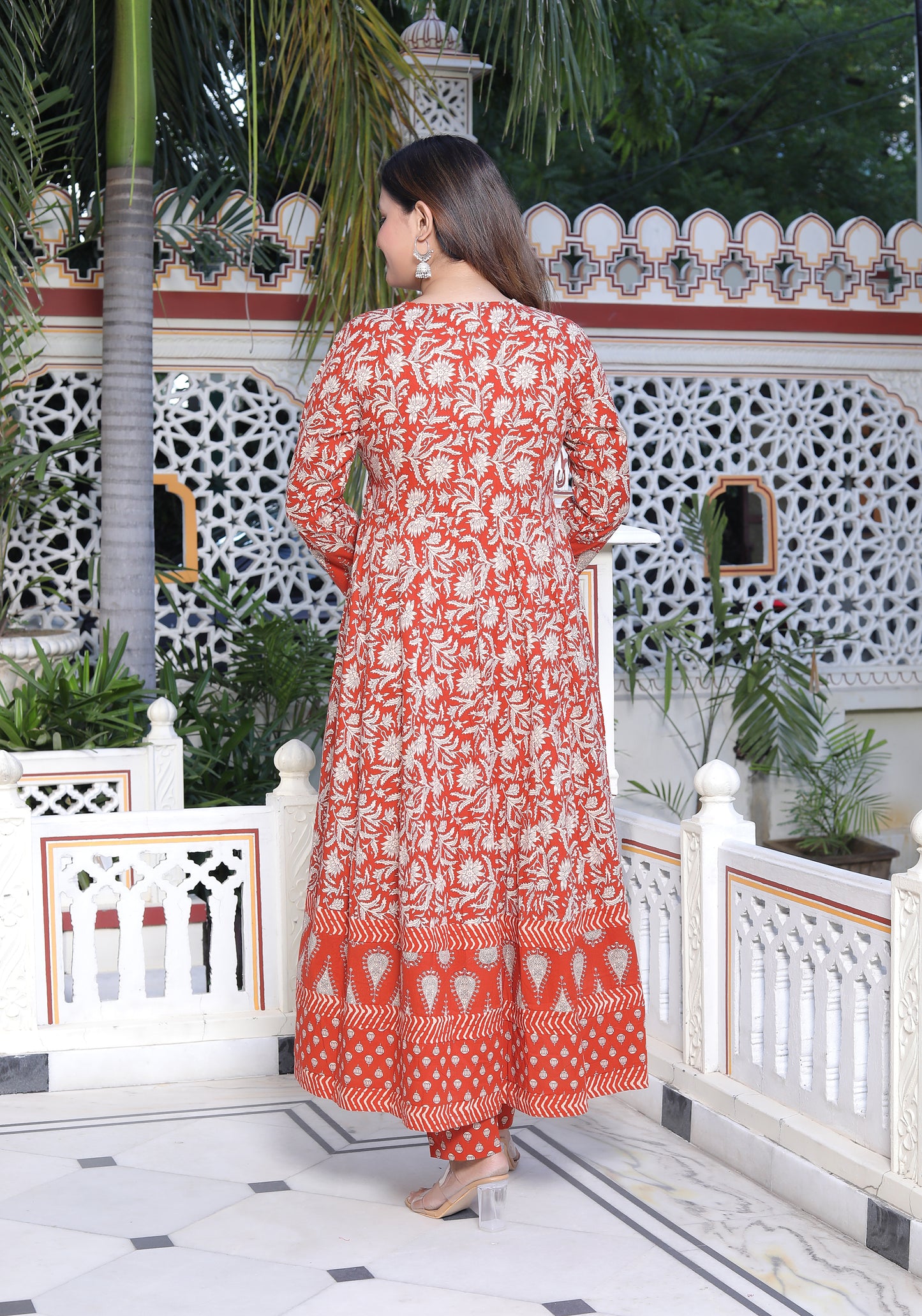 Gulnar Rust Angrakha Anarkali Suit Set