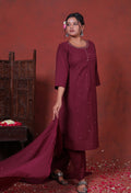 Zarqa wine Cotton Suit Set