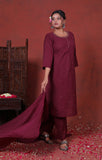 Zarqa wine Cotton Suit Set