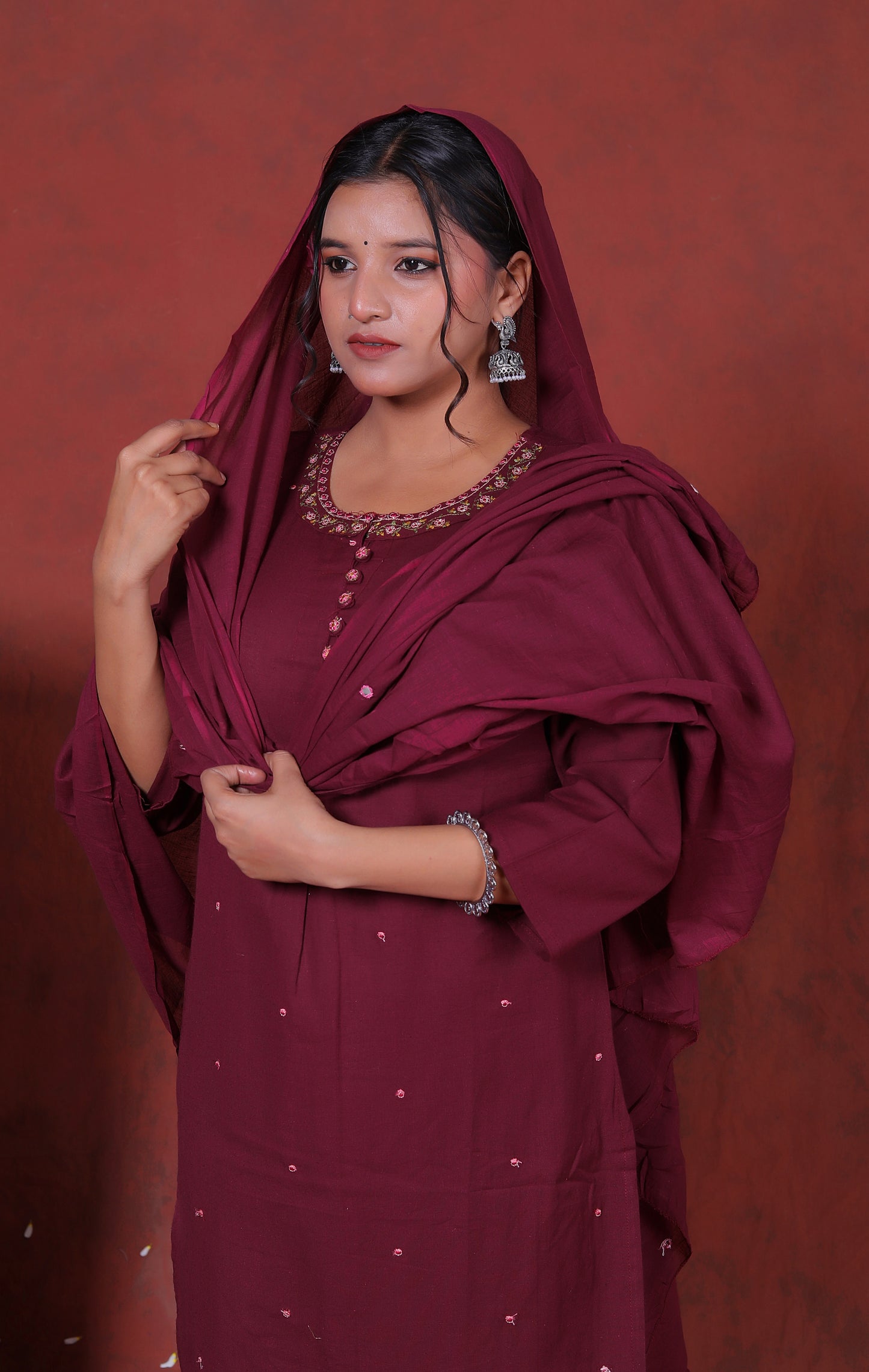 Zarqa wine Cotton Suit Set