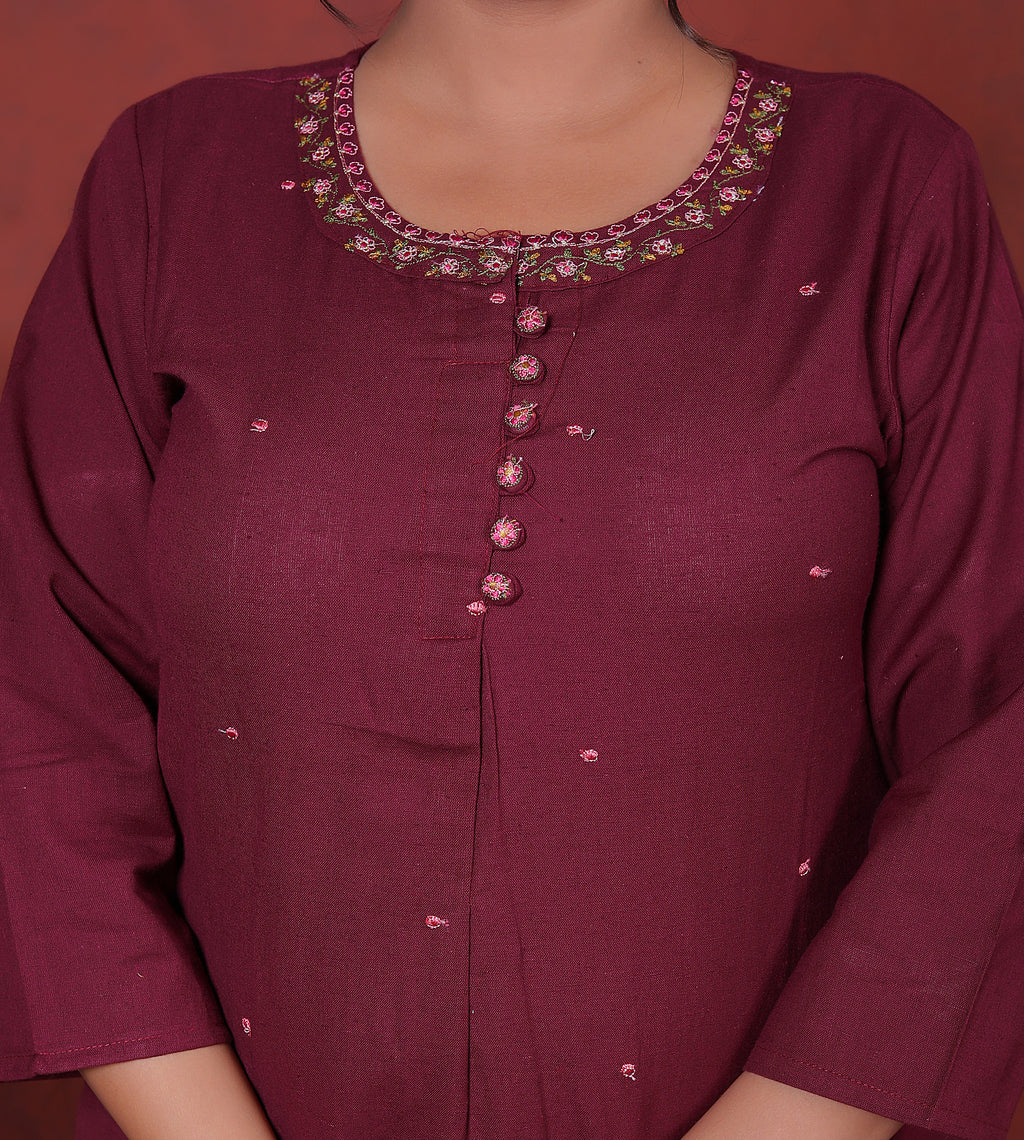 Zarqa wine Cotton Suit Set