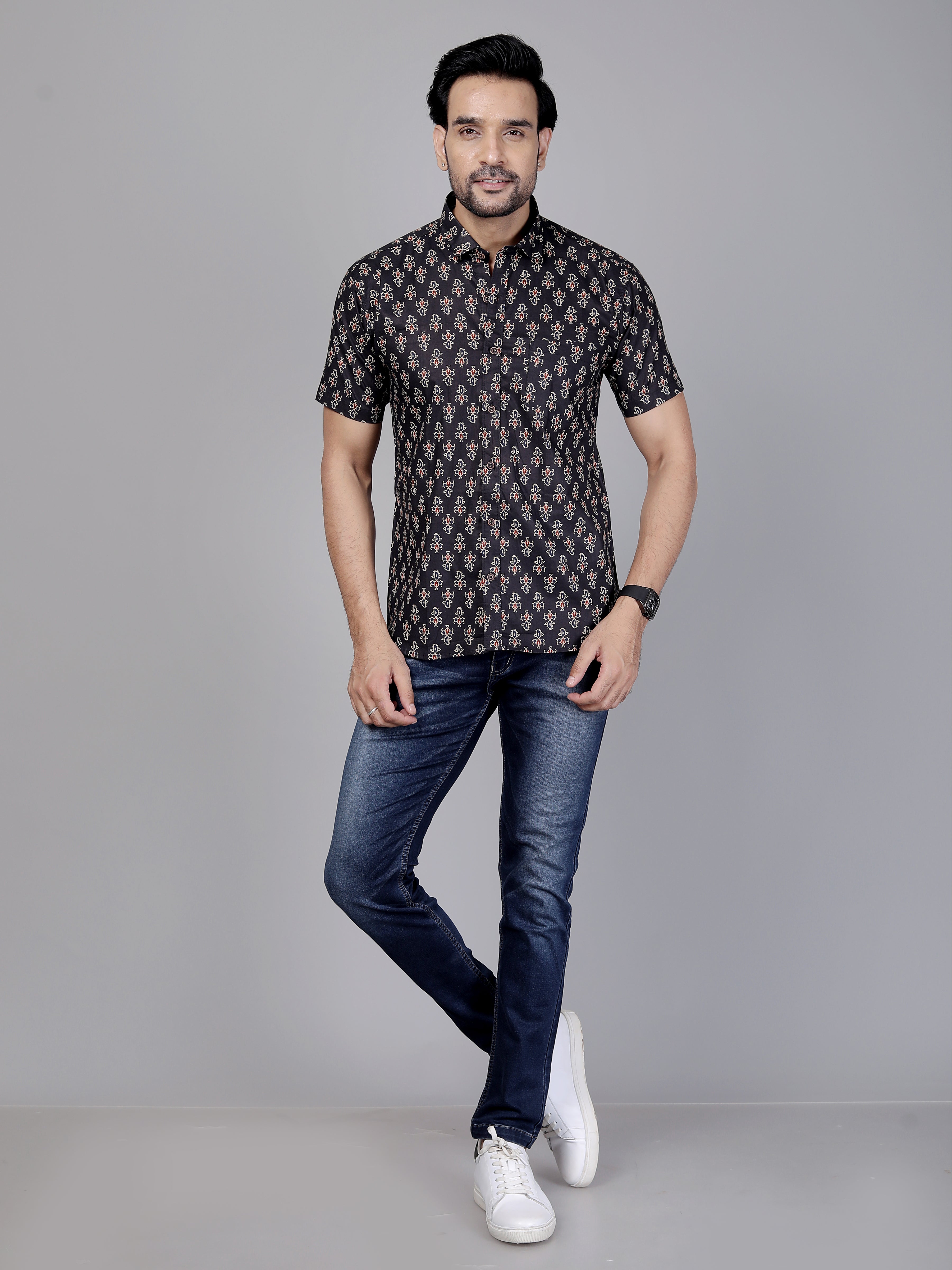 Floral Printed Cotton Shirt For Men