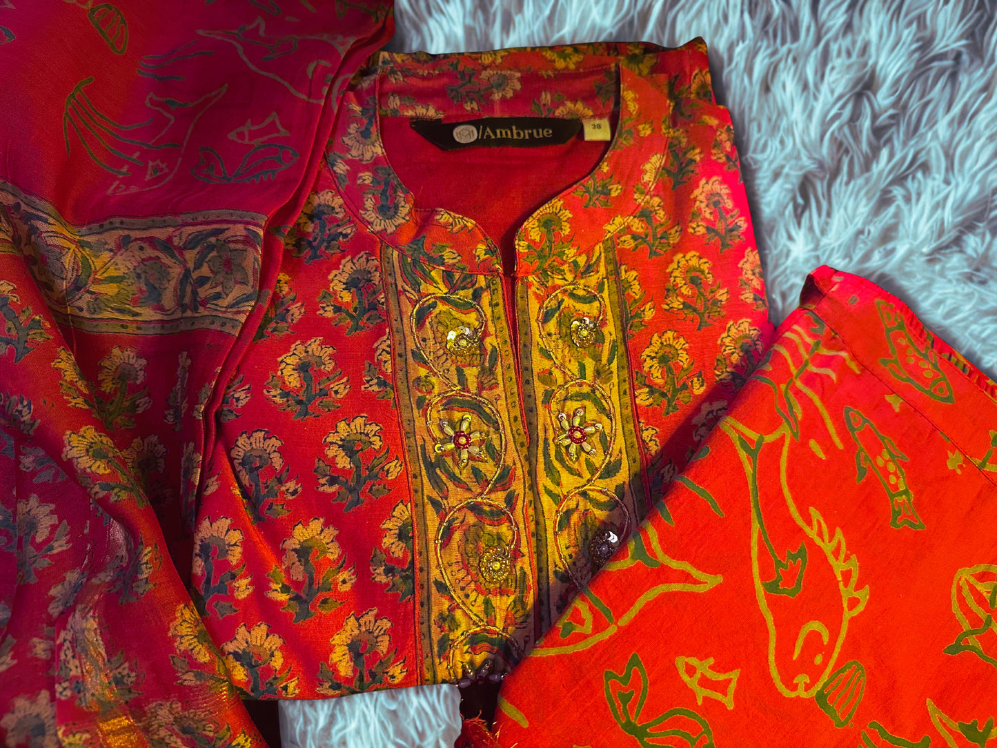 MAHESHWARI SILK EMBROIDERED RED SUIT SET