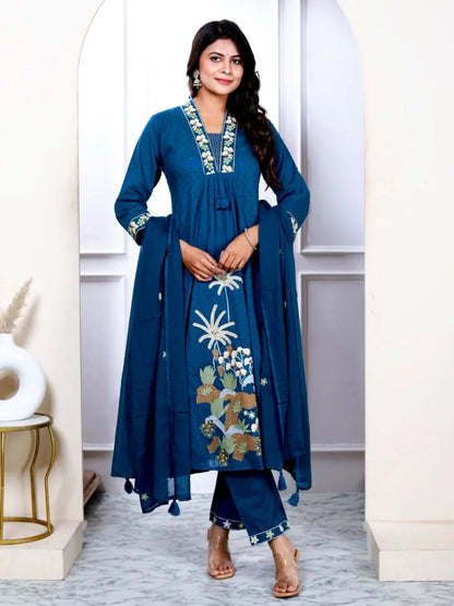 Mul Cotton Embroider Suit Set
