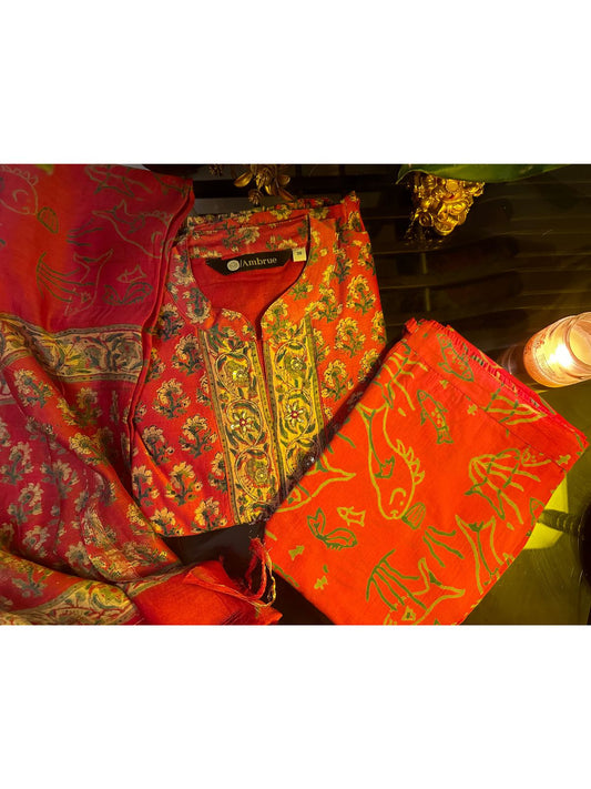 MAHESHWARI SILK EMBROIDERED A LINE SUIT SET