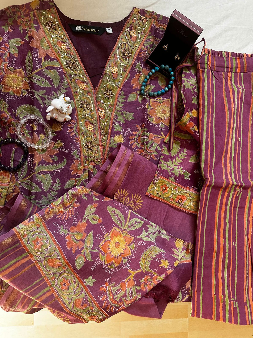 Floral Chanderi Suit Set For Women