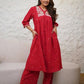 Pure Jute Cotton Fabric with Hand Embroidery Red