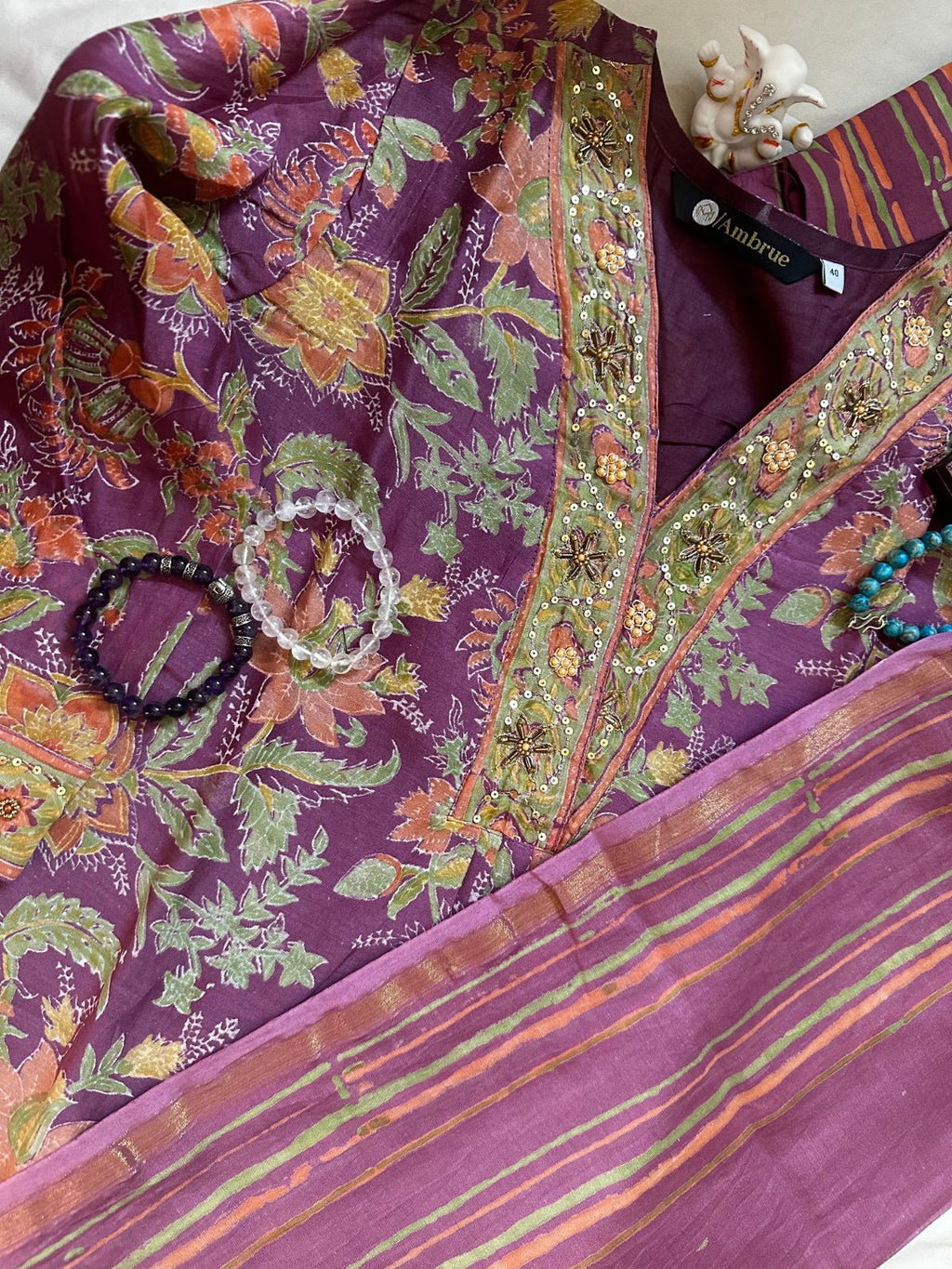 Floral Chanderi Suit Set For Women