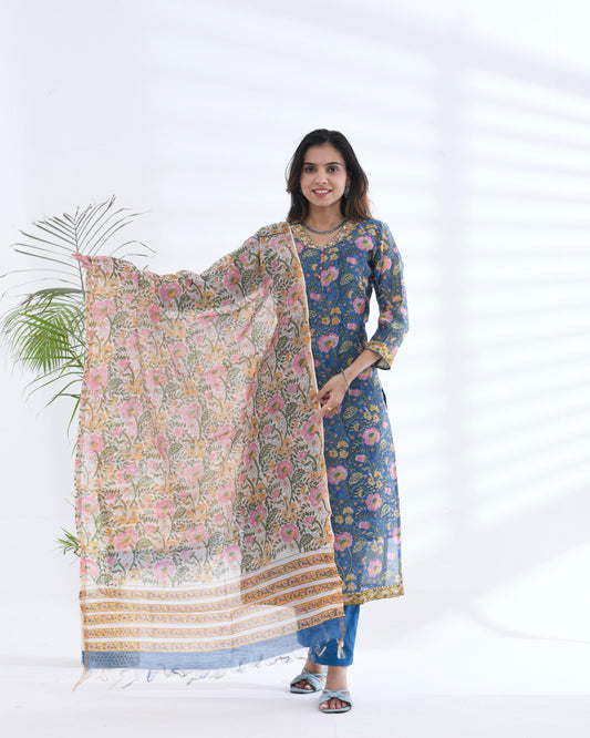 CHANDERI SILK SATRANG EMBROIDERED SUIT SET