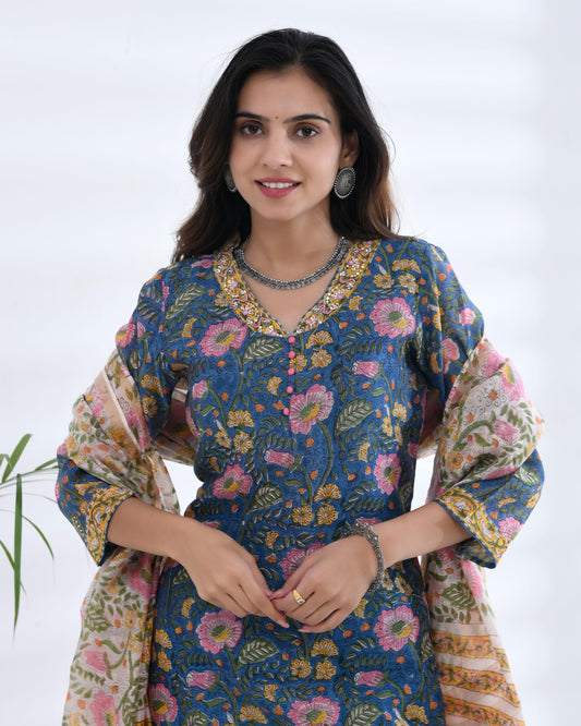 CHANDERI SILK SATRANG EMBROIDERED SUIT SET