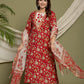 Red Cotton Kurta Suit Set