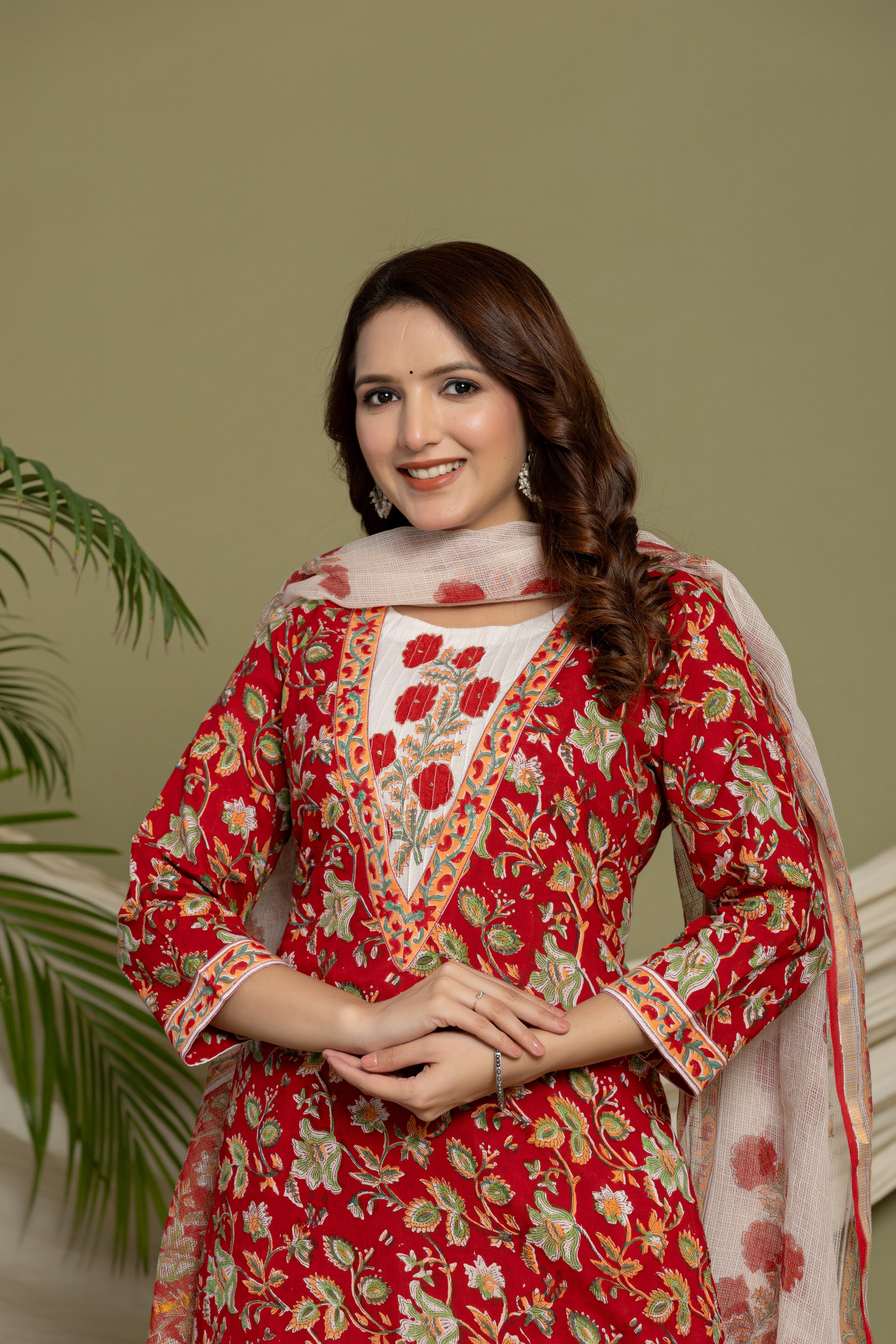Red Cotton Kurta Suit Set