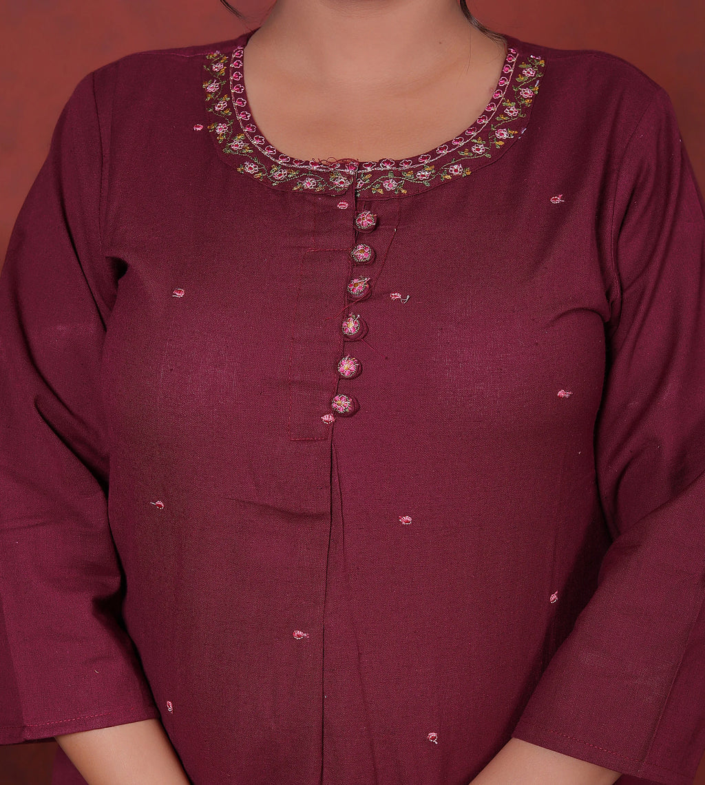 Zarqa wine Cotton Suit Set