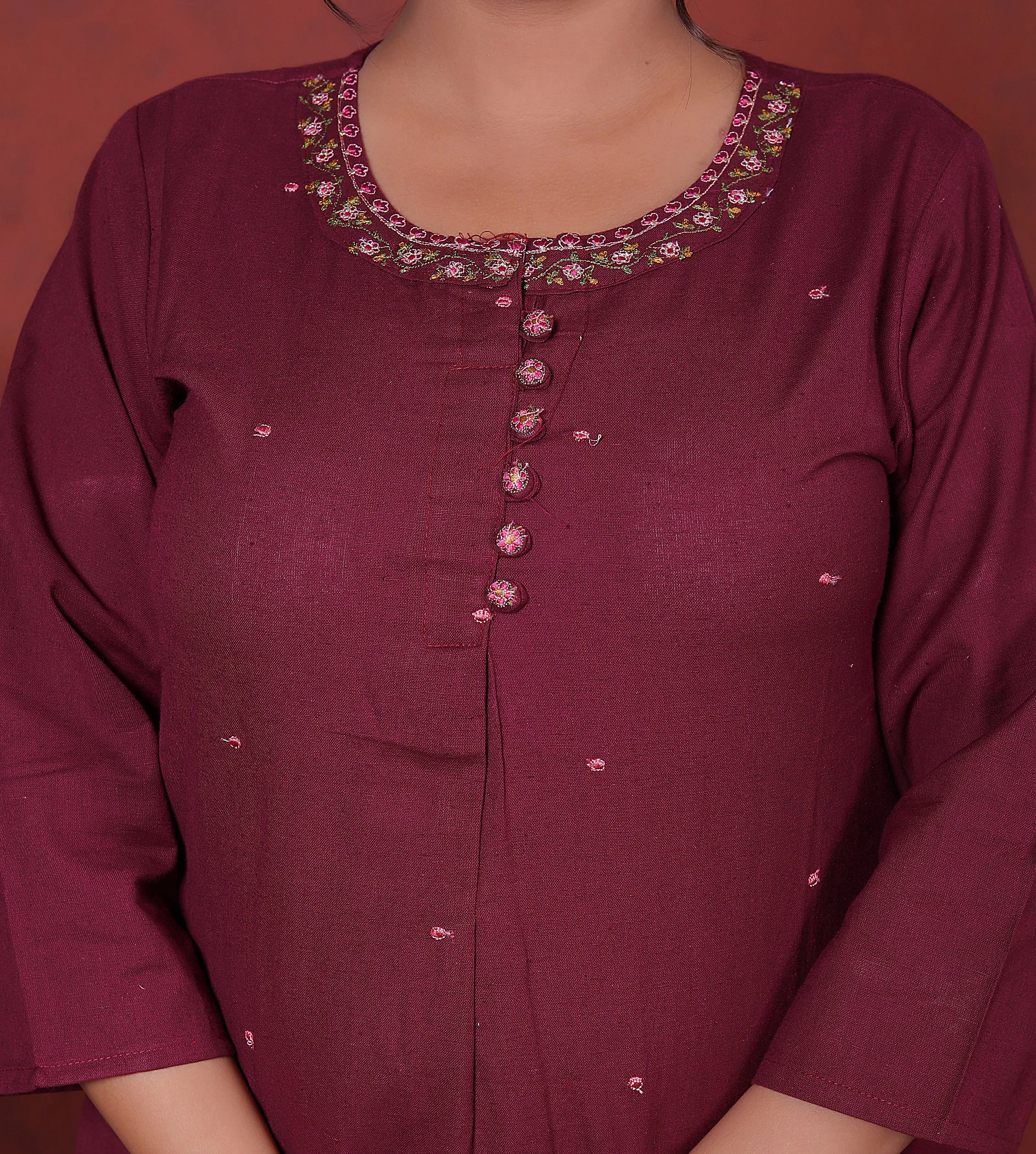 Zarqa wine Cotton Suit Set