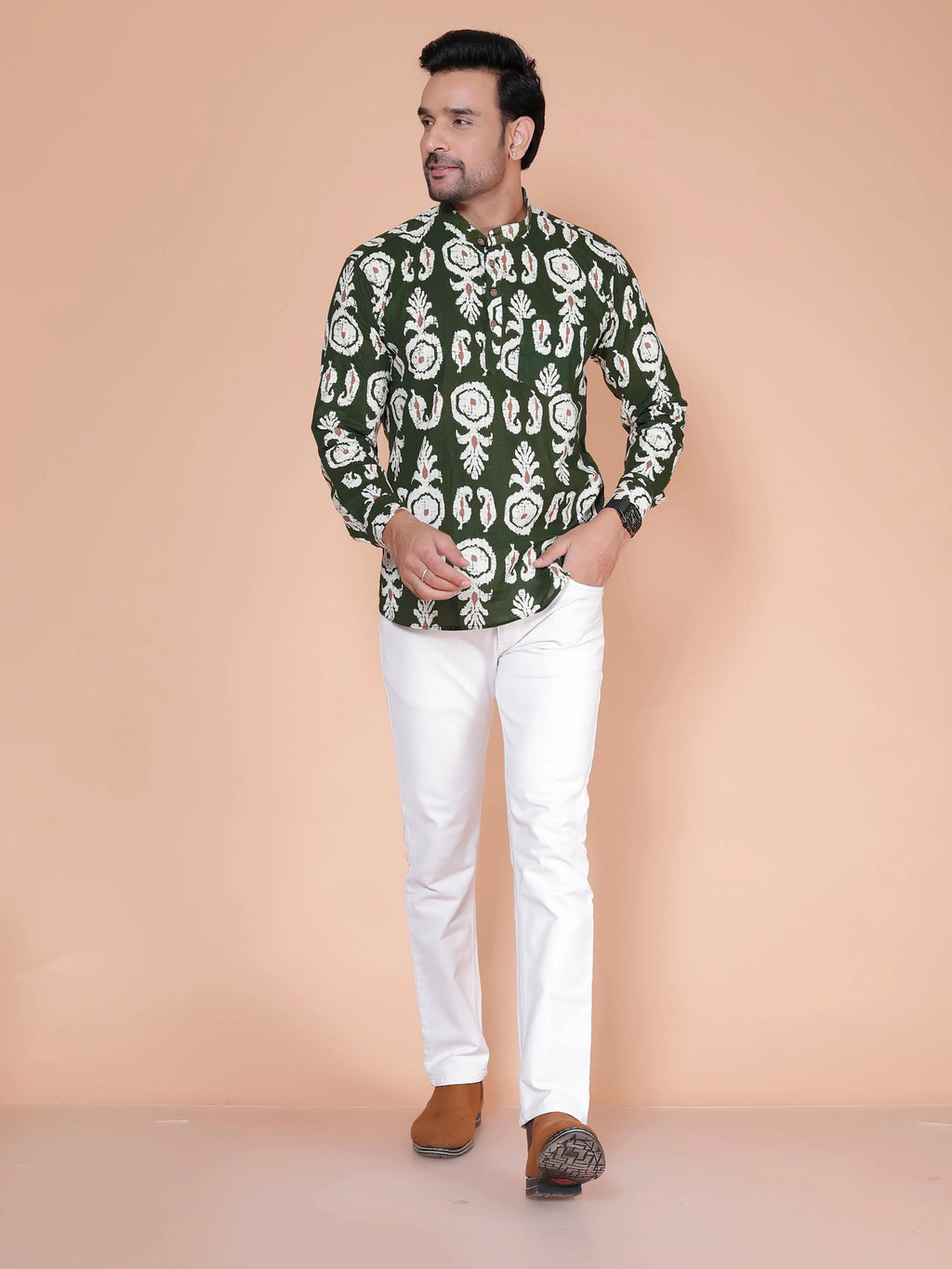 Royal Green Block Print Short Kurta