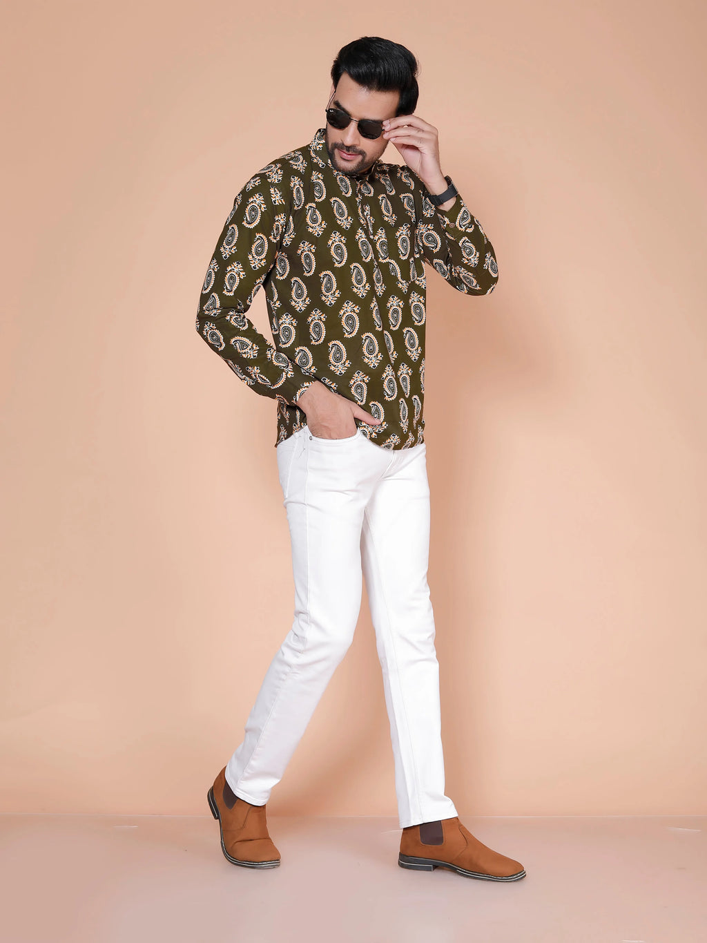 Olive Short Kurta For Men