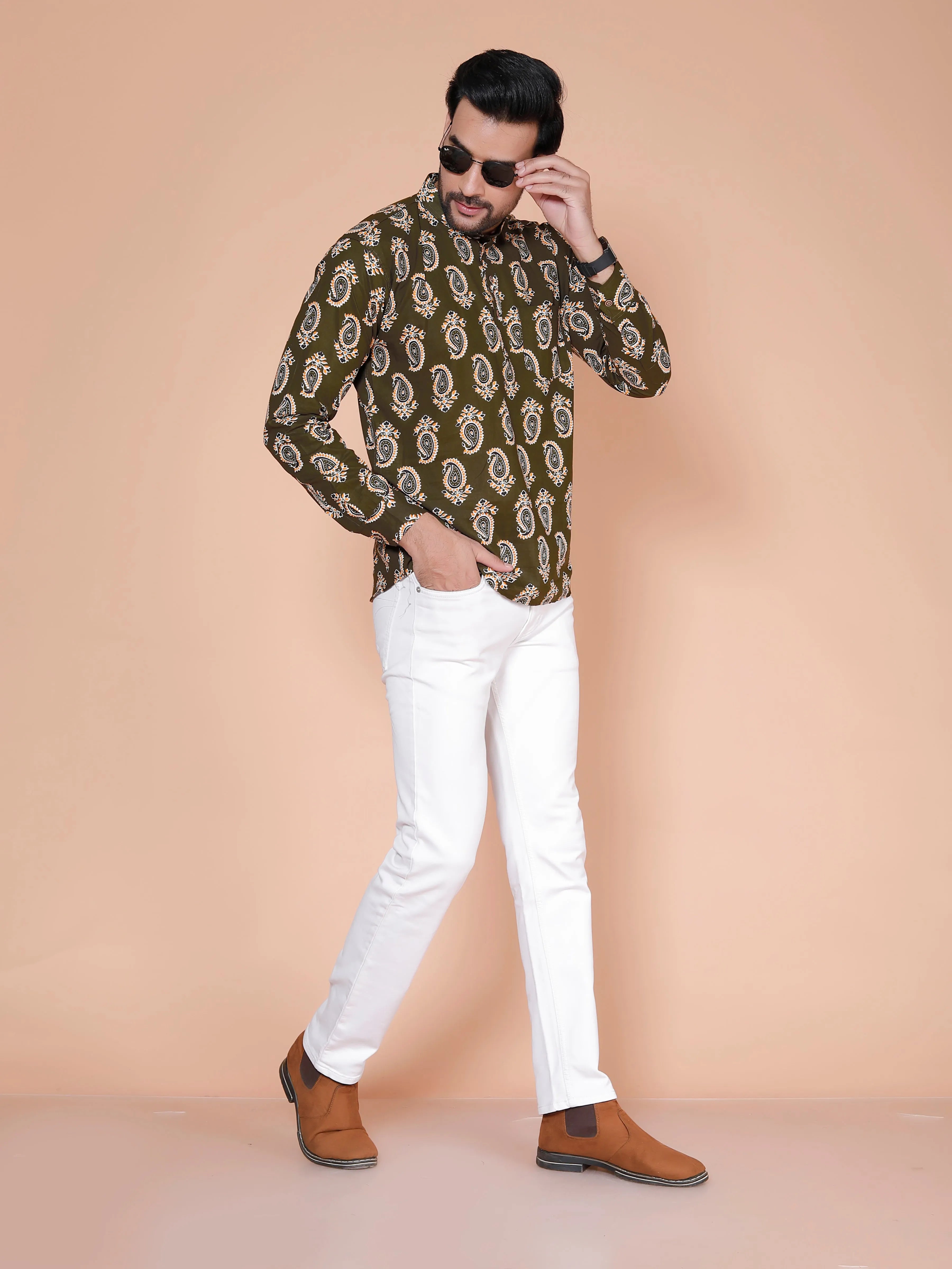 Olive Short Kurta For Men