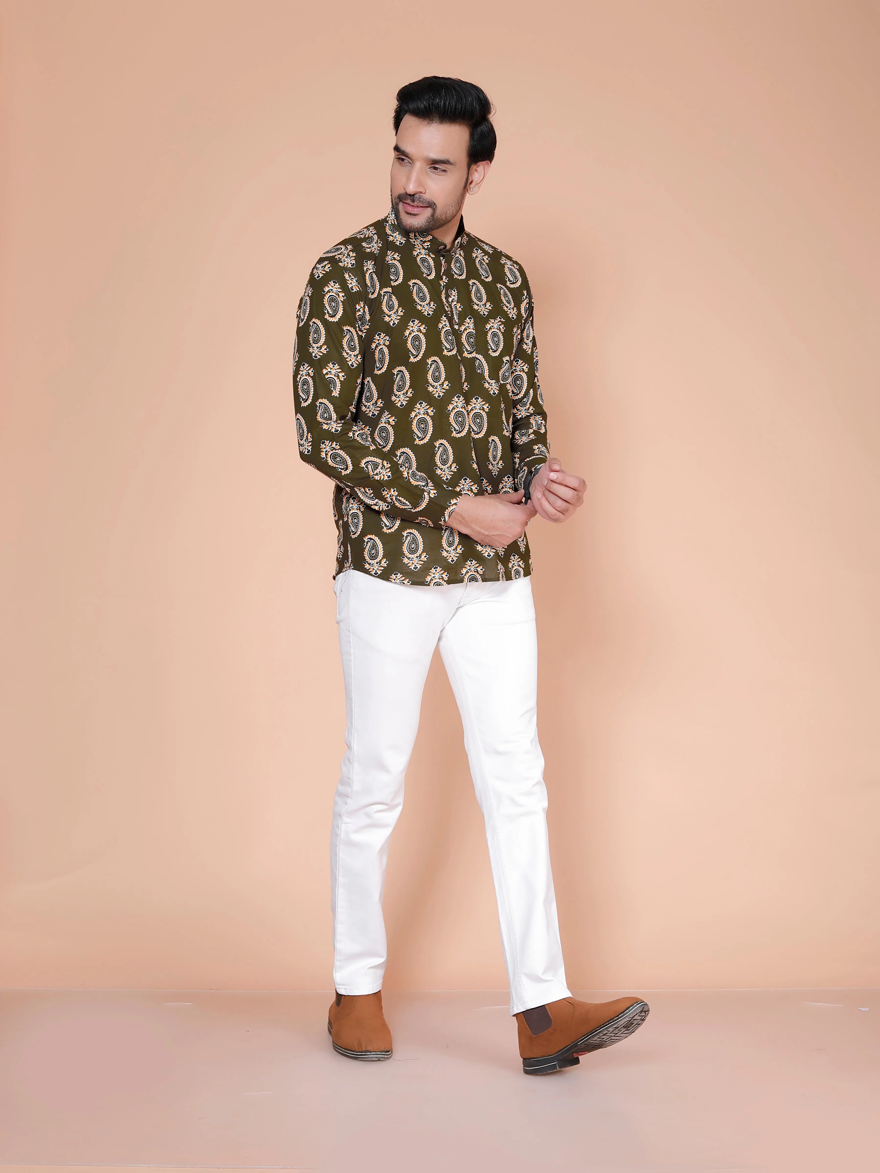 Olive Short Kurta For Men