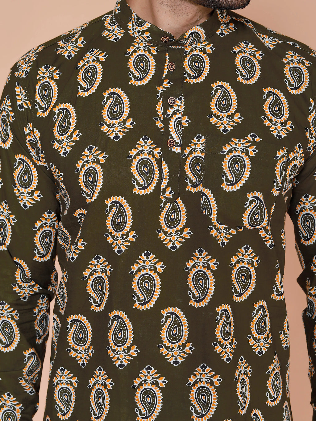 Olive Short Kurta For Men