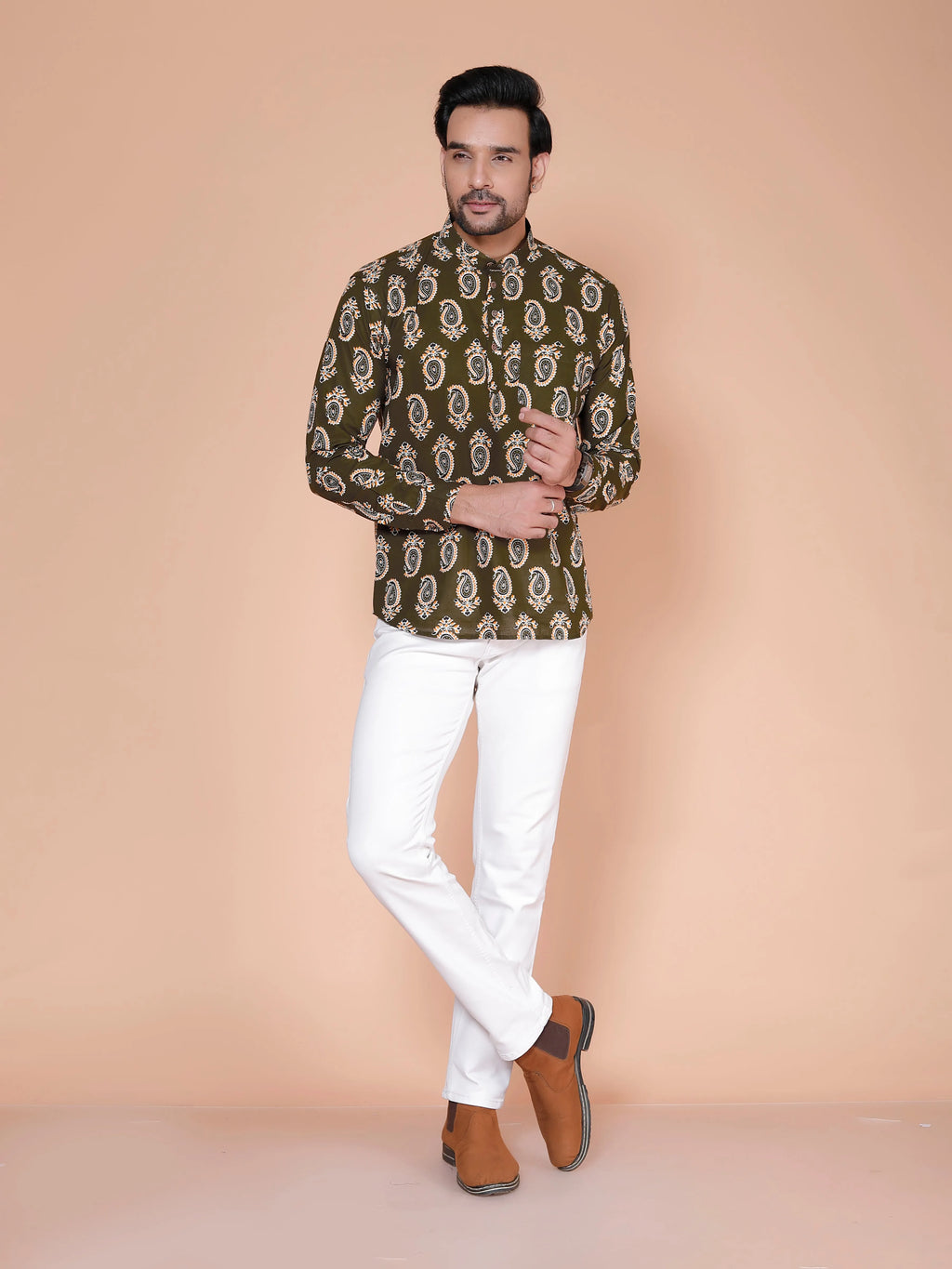 Olive Short Kurta For Men