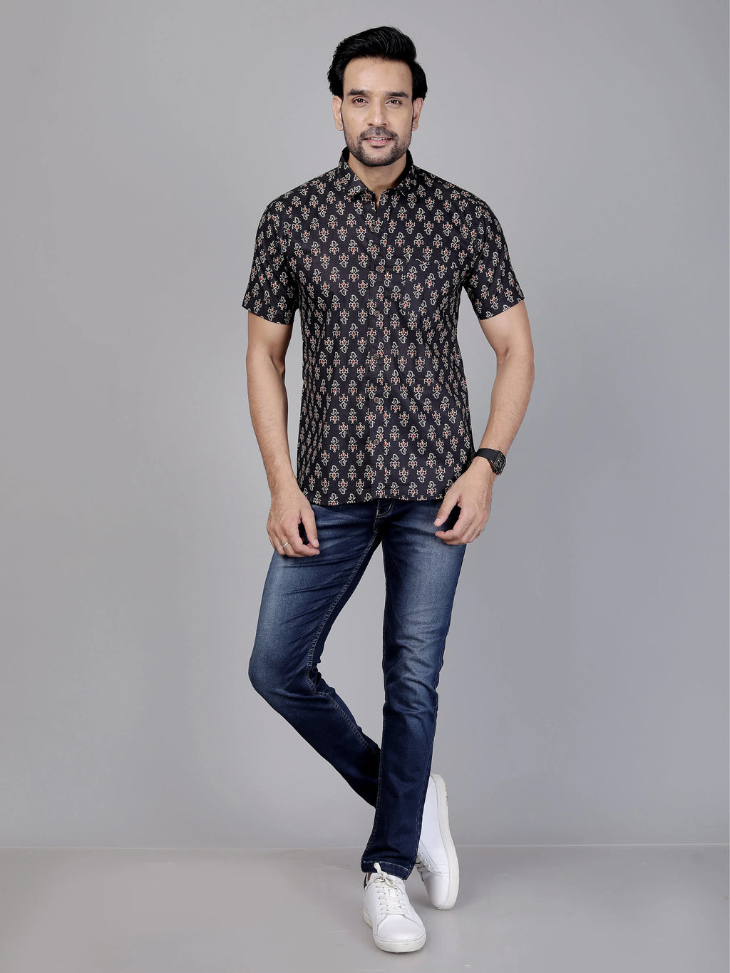 Floral Printed Cotton Shirt For Men