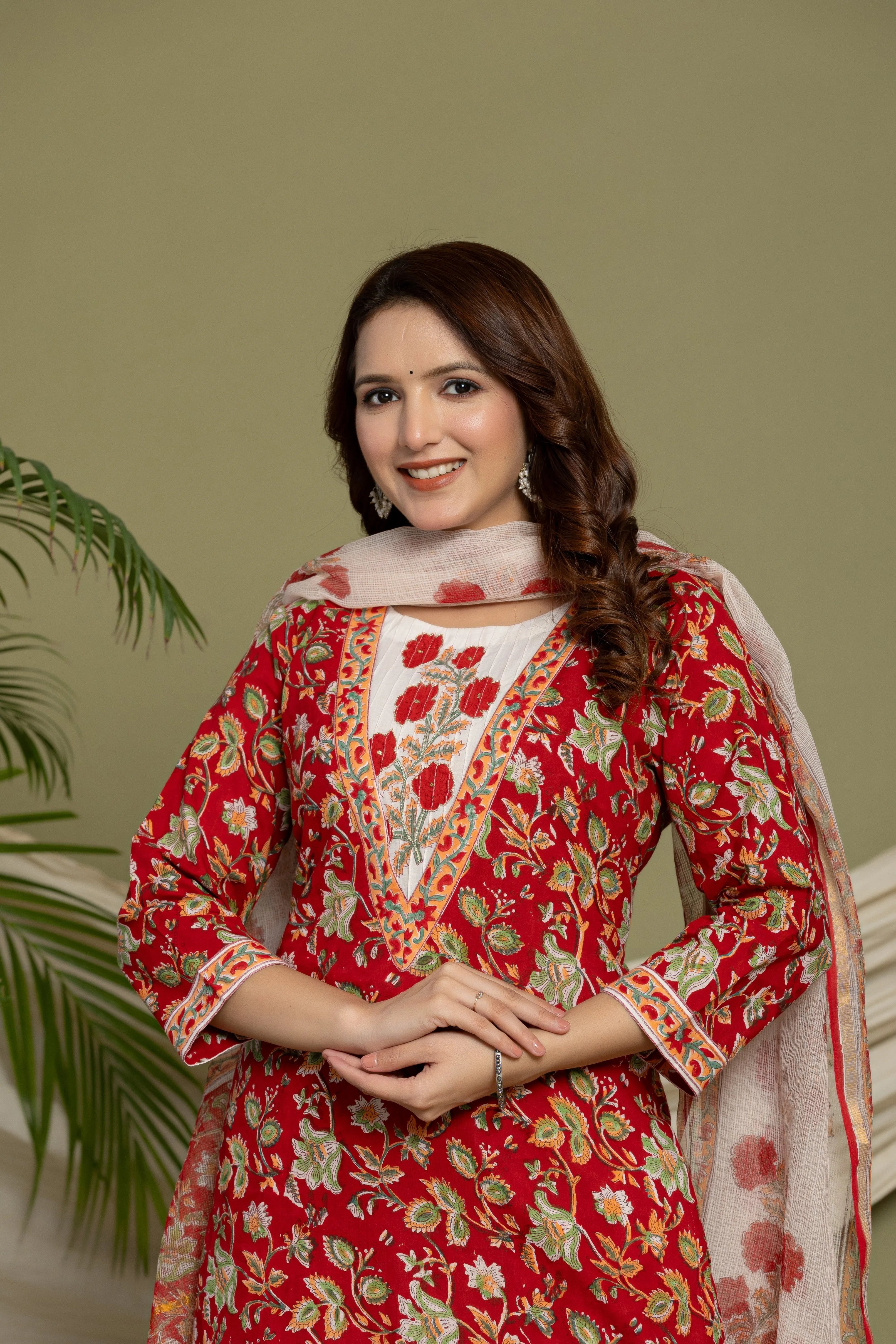 Red Cotton Kurta Suit Set