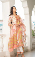 Cotton Silk - Handblock Print Subtle Motif Neckline Work Suit Set