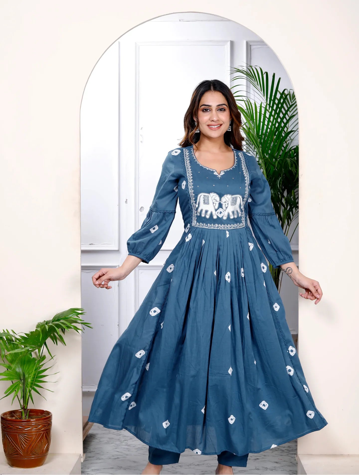 Bandhani Print Embroidered Blue Suit Set