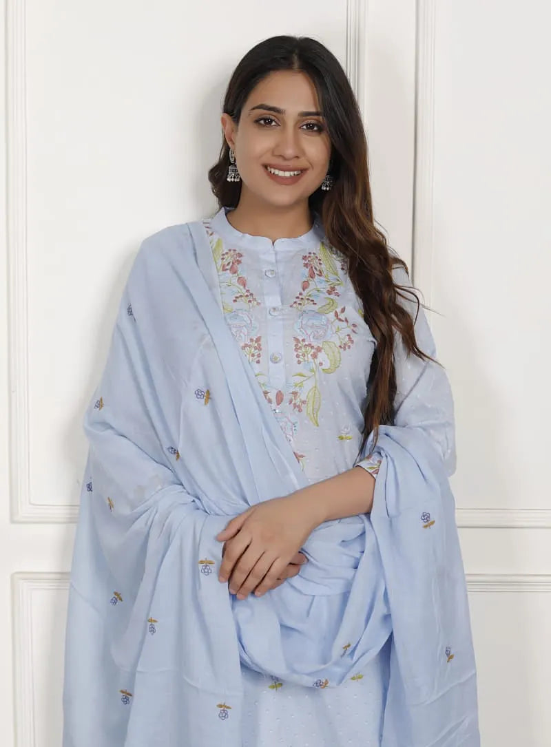 Embroidery Sky Cotton Suit Set