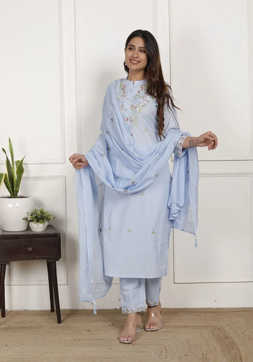 Embroidery Sky Cotton Suit Set