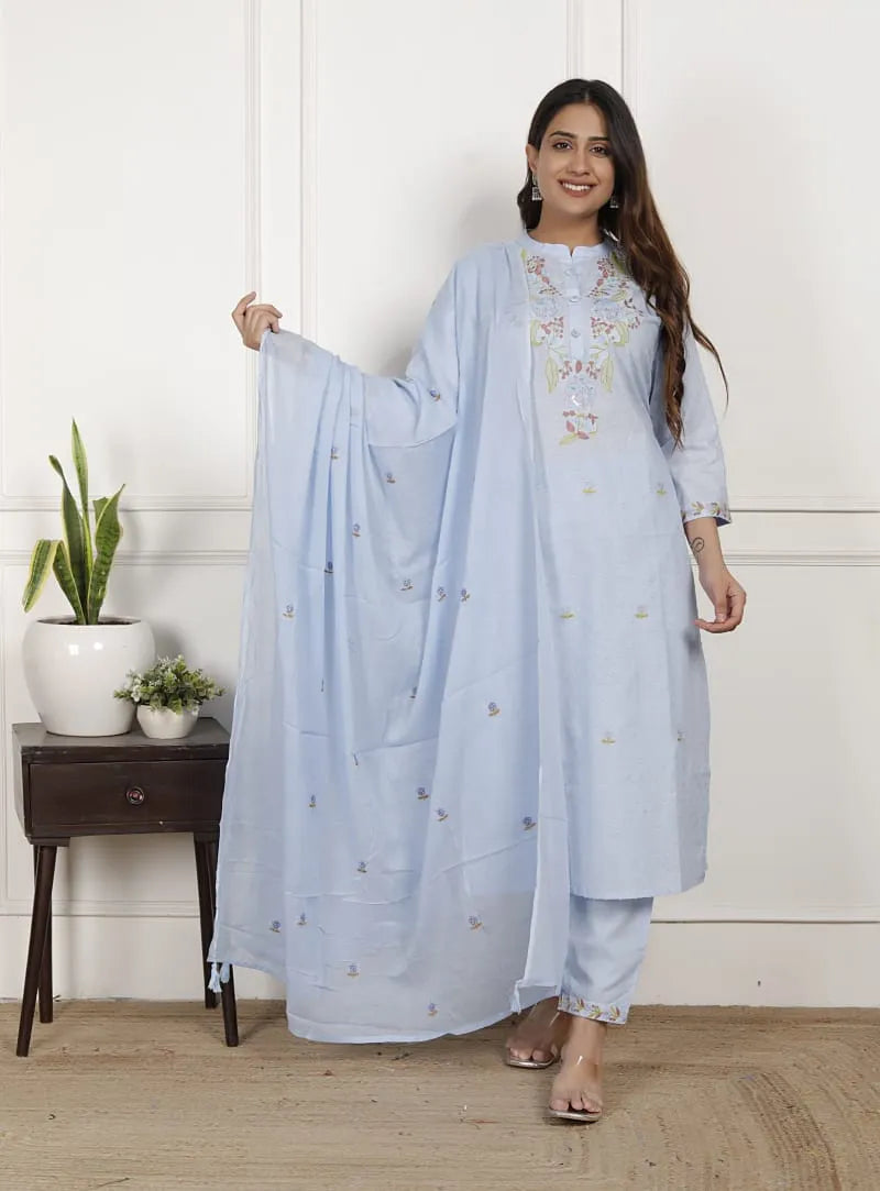 Embroidery Sky Cotton Suit Set
