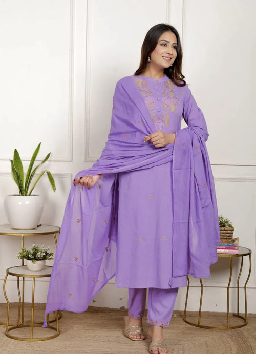 Purple Cotton Suit Set